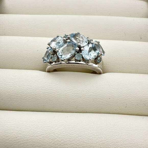 Chuck Clemency Sterling Silver Ring Blue Gemstone Oval Cluster STS size 9 QVC - Picture 3 of 14